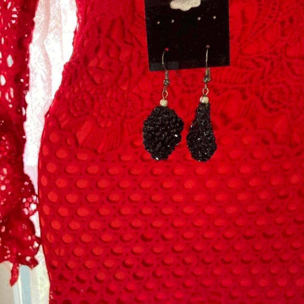 Black Beaded Earrings with Silver Accents